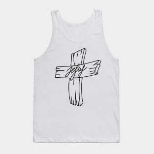 A wooden cross with the inscription Jesus Tank Top